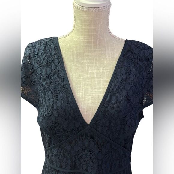 NWT Foxiedox Anthropologie Clarinda Lace Midi Dress Navy Blue Women's XL Tiered - Picture 4 of 12